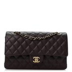 Caviar Quilted Medium Double Flap Dark Brown