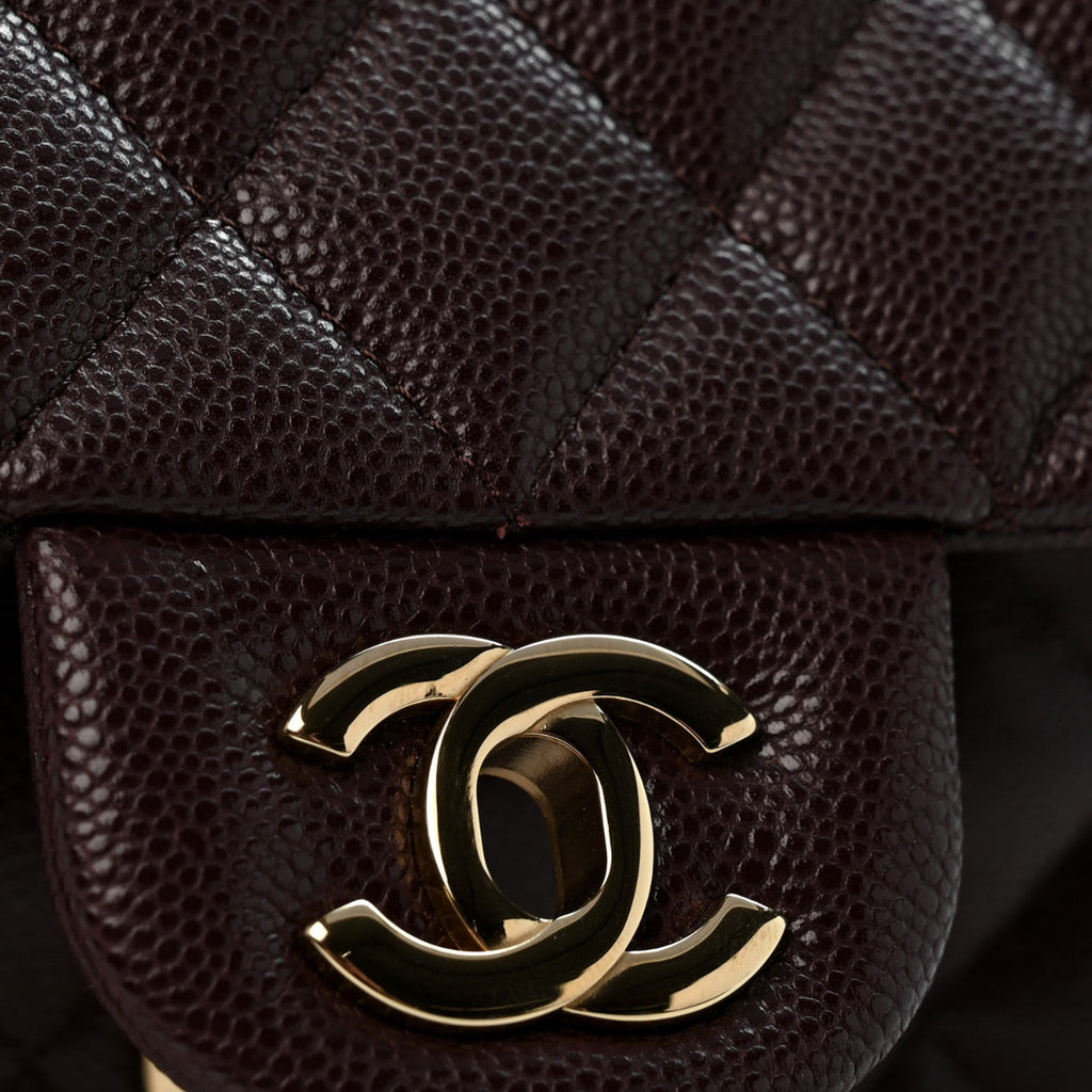 Caviar Quilted Medium Double Flap Dark Brown