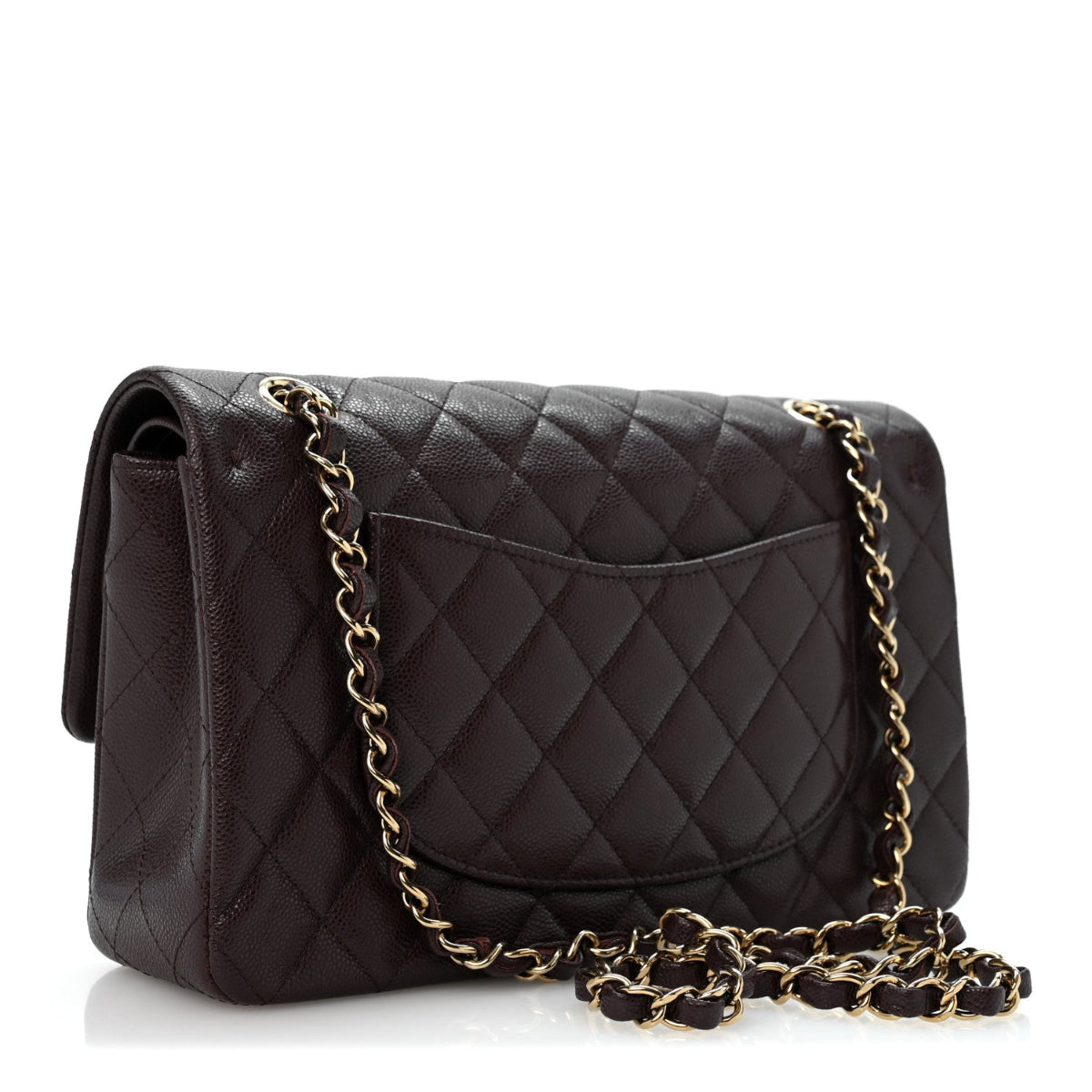 Caviar Quilted Medium Double Flap Dark Brown