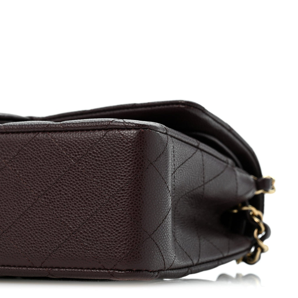 Caviar Quilted Medium Double Flap Dark Brown