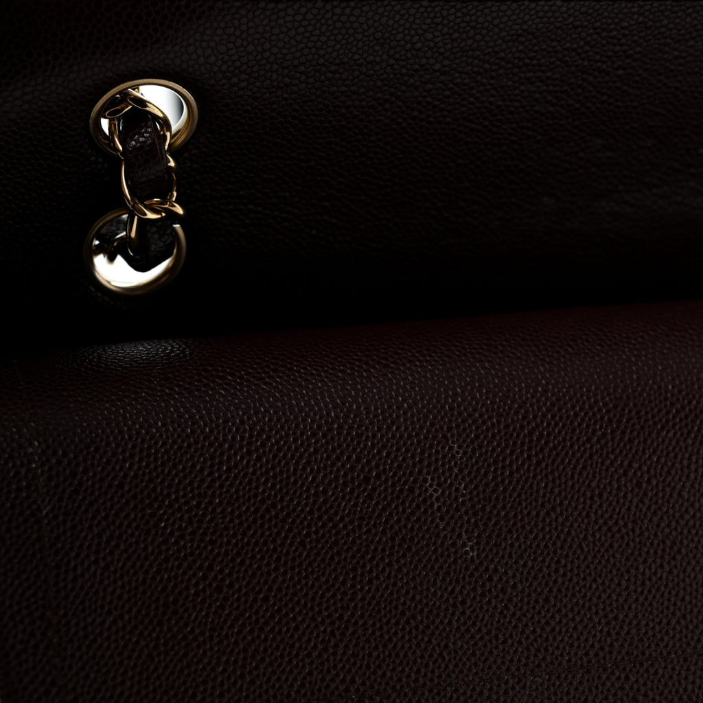 Caviar Quilted Medium Double Flap Dark Brown