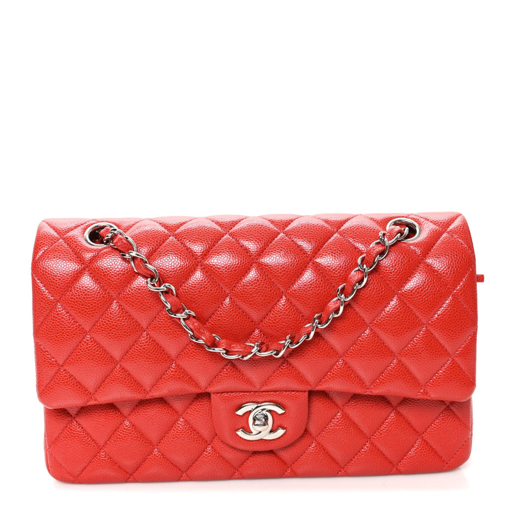 Caviar Quilted Medium Double Flap Red