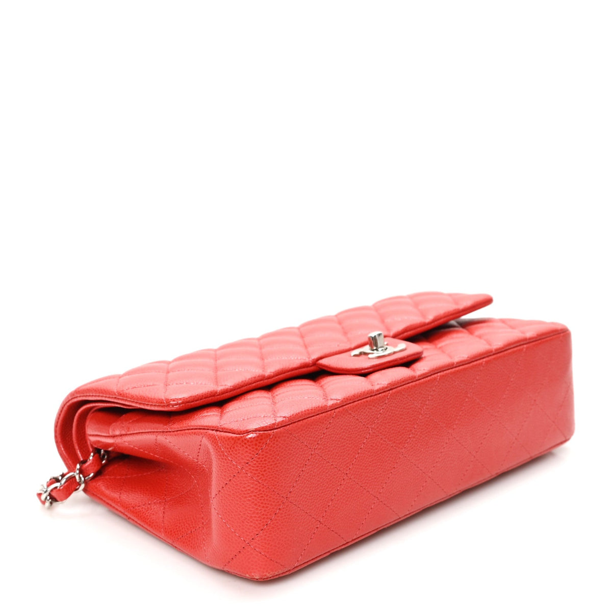 Caviar Quilted Medium Double Flap Red