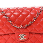 Caviar Quilted Medium Double Flap Red