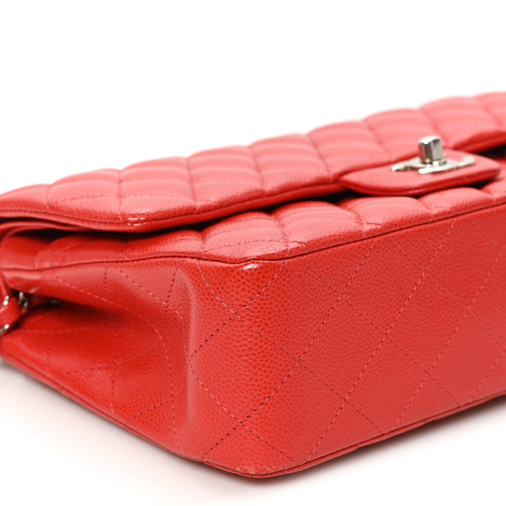 Caviar Quilted Medium Double Flap Red