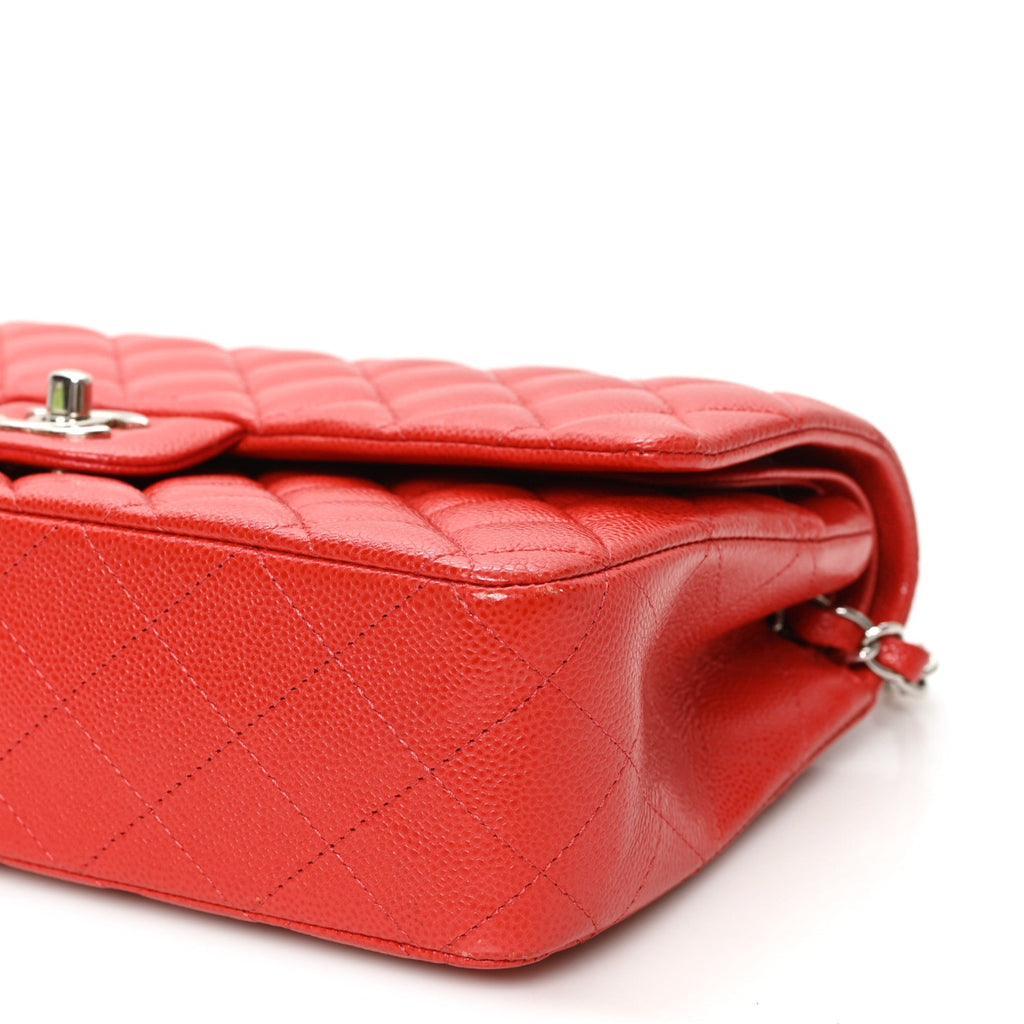 Caviar Quilted Medium Double Flap Red