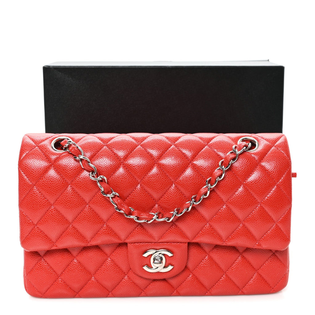 Caviar Quilted Medium Double Flap Red