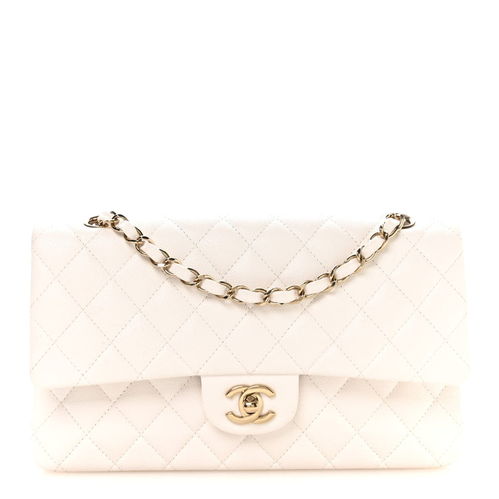 Caviar Quilted Medium Double Flap White