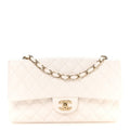 Caviar Quilted Medium Double Flap White