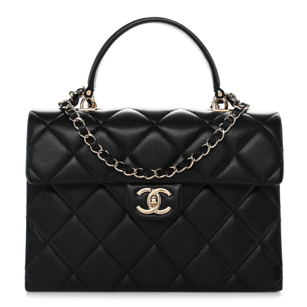 Caviar Quilted Medium Retro Twist Top Handle Flap Black