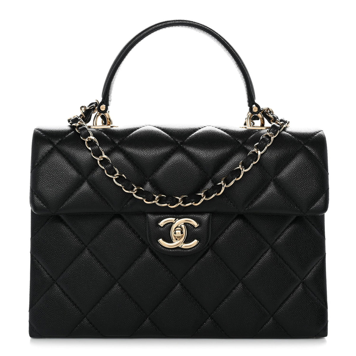 Caviar Quilted Medium Retro Twist Top Handle Flap Black