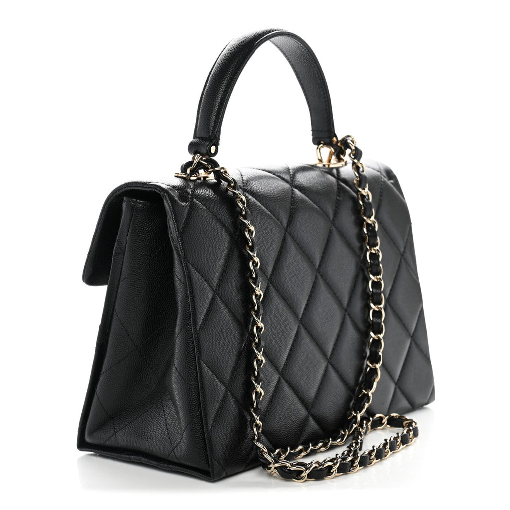Caviar Quilted Medium Retro Twist Top Handle Flap Black