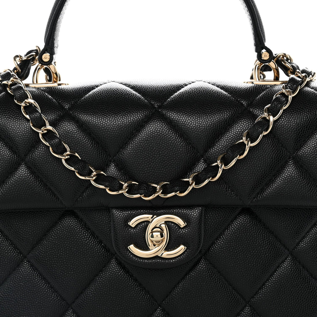 Caviar Quilted Medium Retro Twist Top Handle Flap Black