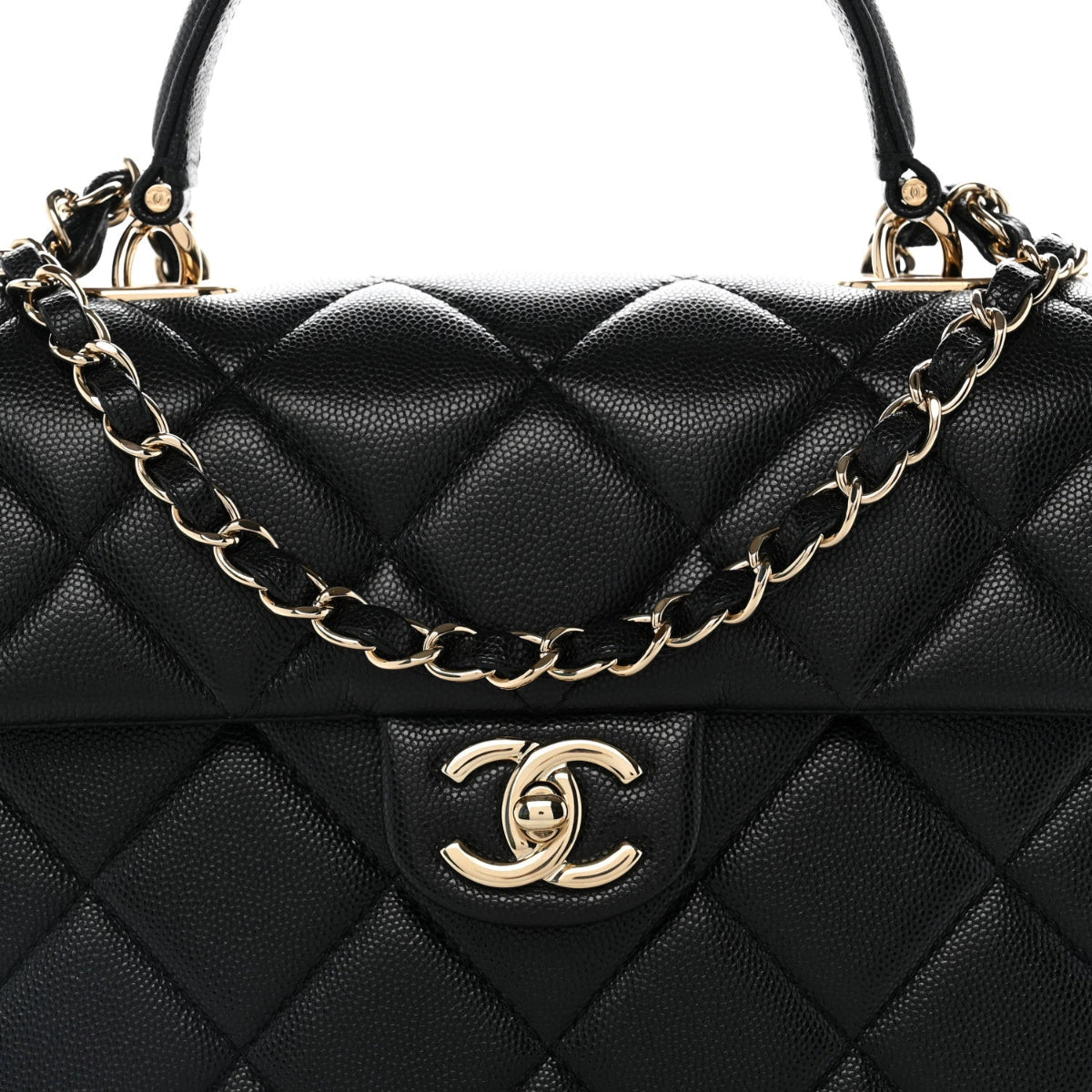 Caviar Quilted Medium Retro Twist Top Handle Flap Black