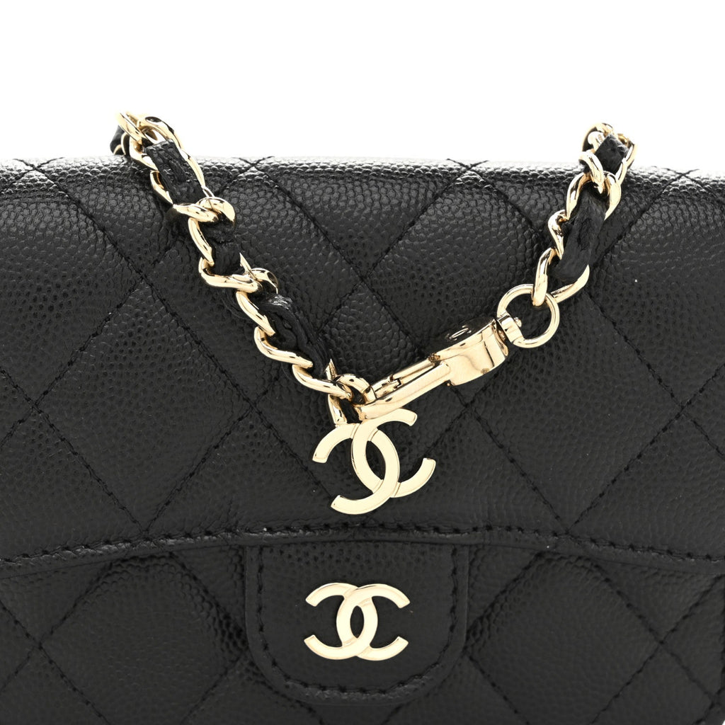 Caviar Quilted Mini Chain Belt Bag Black