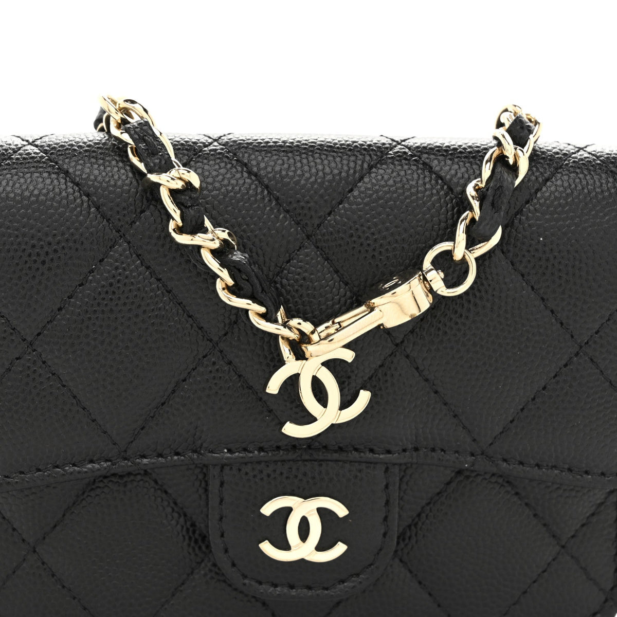 Caviar Quilted Mini Chain Belt Bag Black