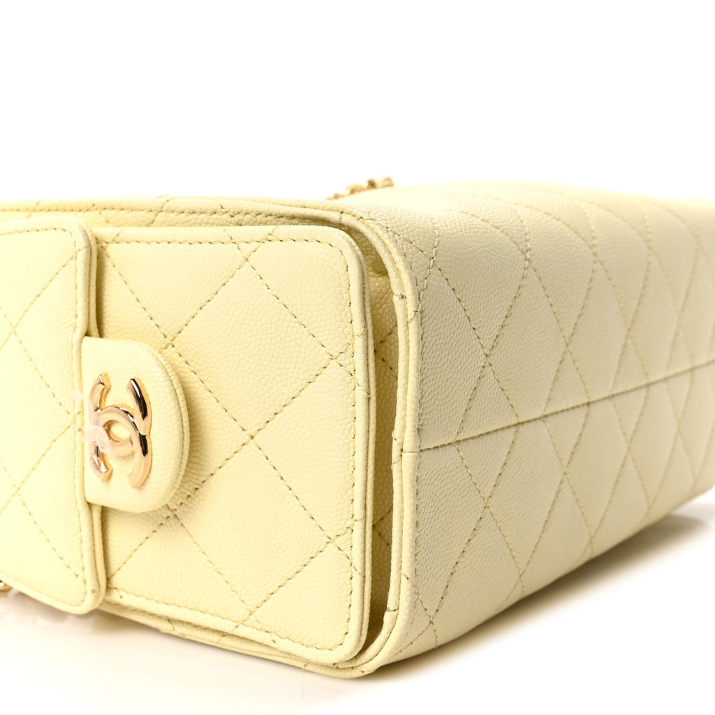 Caviar Quilted Mini Chanel 25 Handbag Light Yellow
