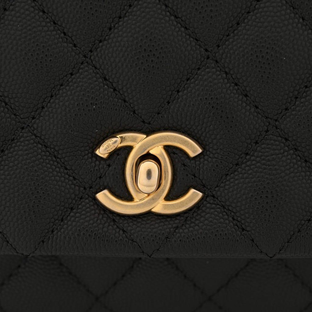 Caviar Quilted Mini Coco Handle Flap Black