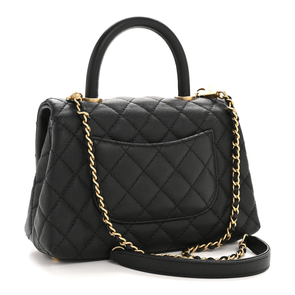 Caviar Quilted Mini Coco Handle Flap Black