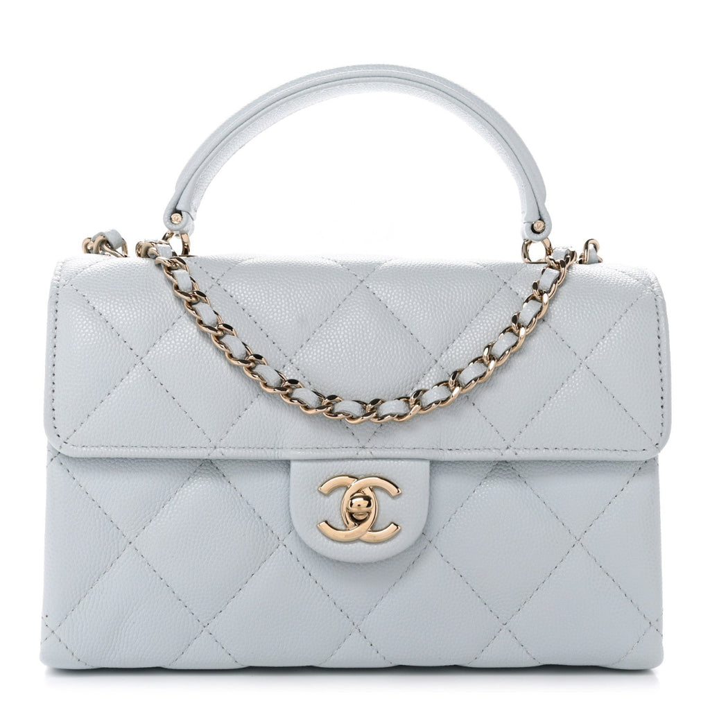 Caviar Quilted Mini Retro Twist Top Handle Flap Light Blue