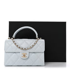 Caviar Quilted Mini Retro Twist Top Handle Flap Light Blue