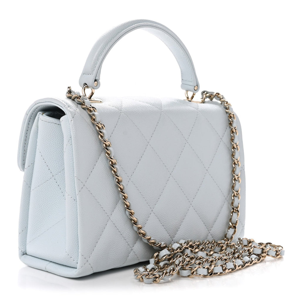 Caviar Quilted Mini Retro Twist Top Handle Flap Light Blue