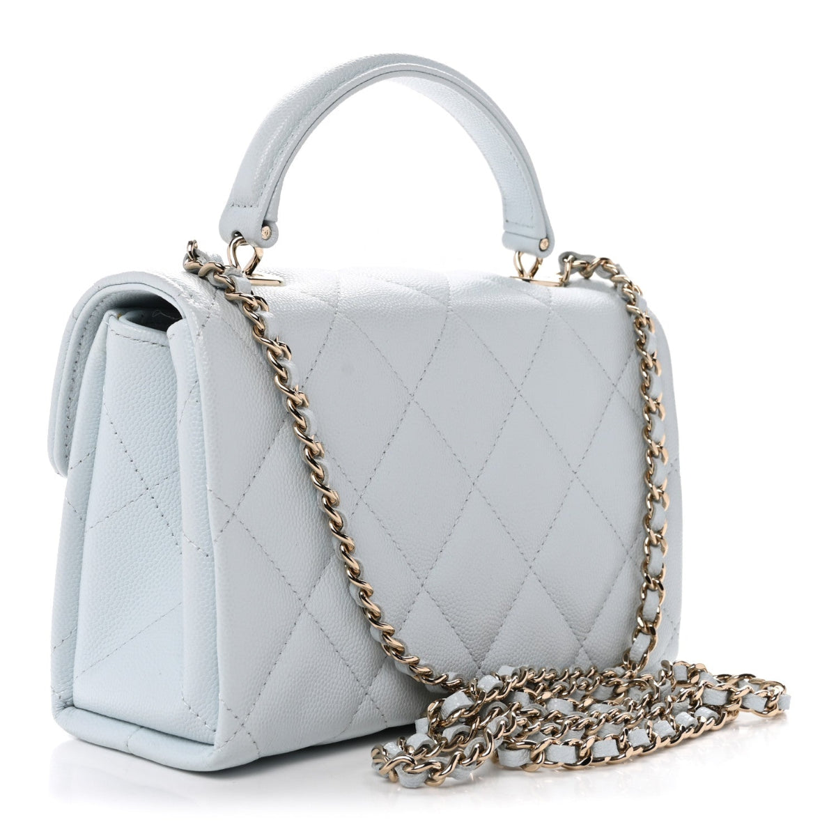 Caviar Quilted Mini Retro Twist Top Handle Flap Light Blue