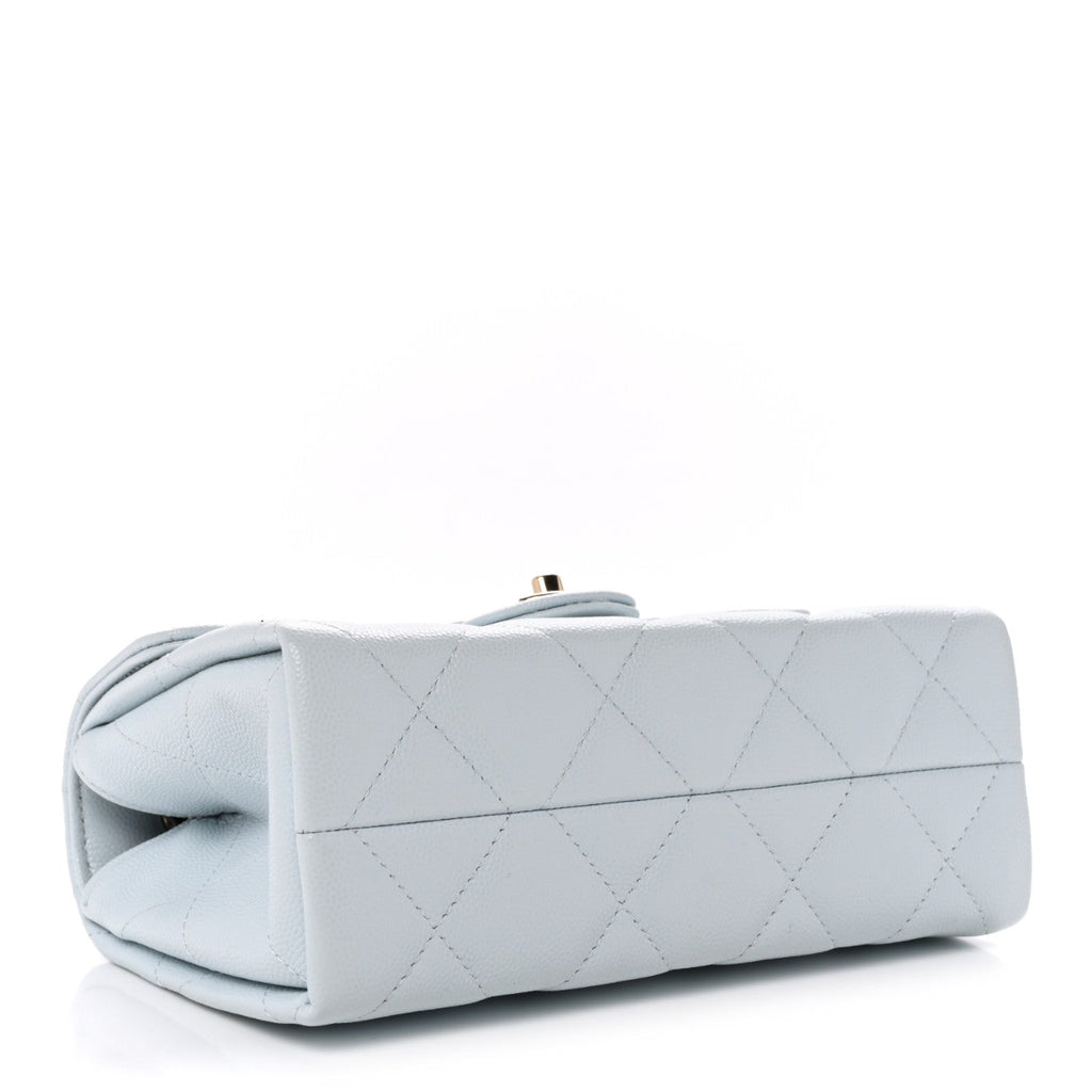 Caviar Quilted Mini Retro Twist Top Handle Flap Light Blue