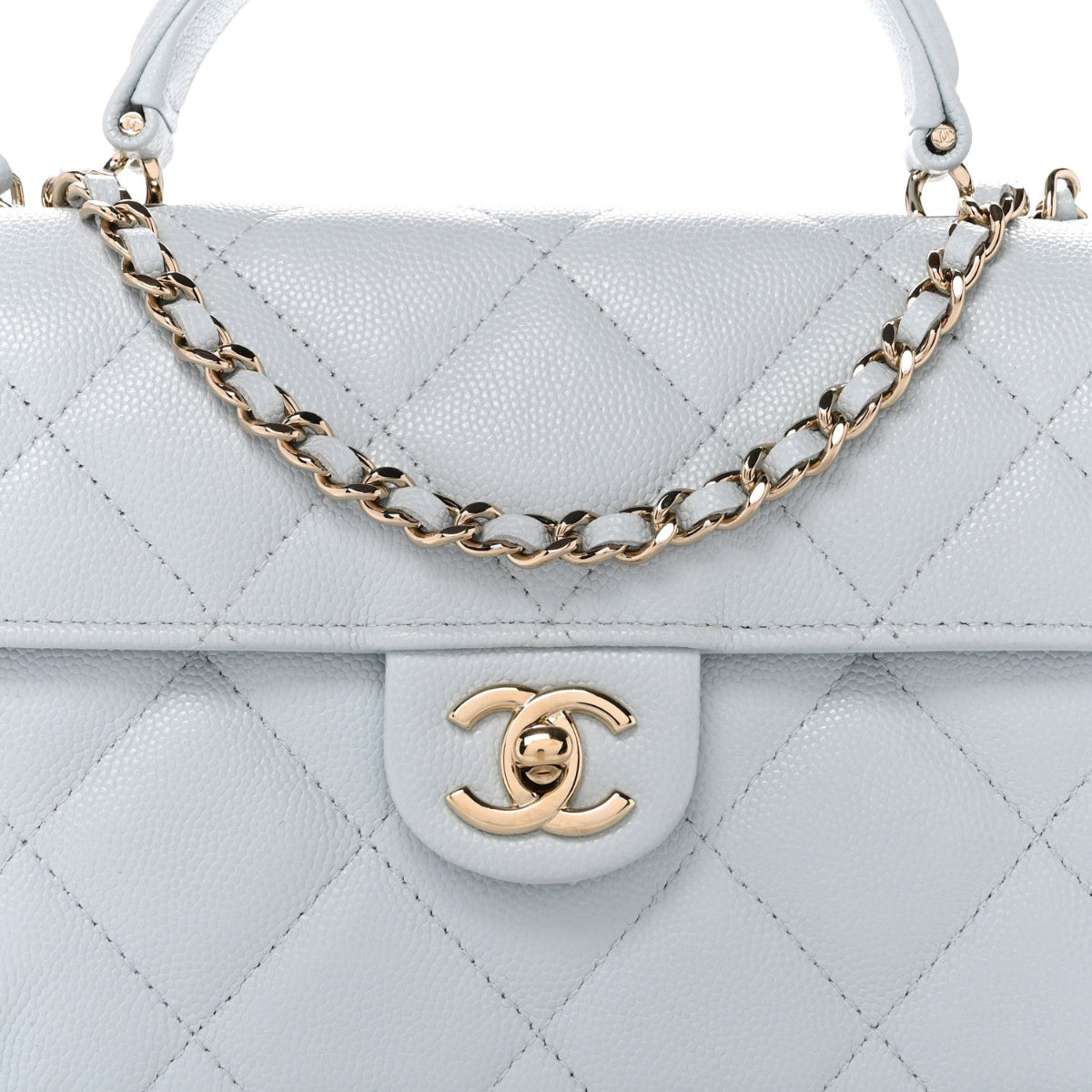 Caviar Quilted Mini Retro Twist Top Handle Flap Light Blue