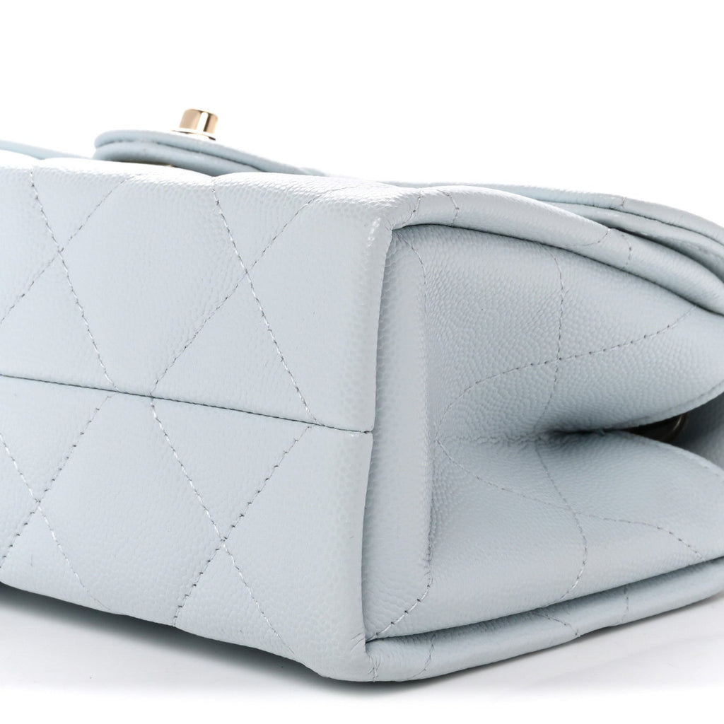 Caviar Quilted Mini Retro Twist Top Handle Flap Light Blue