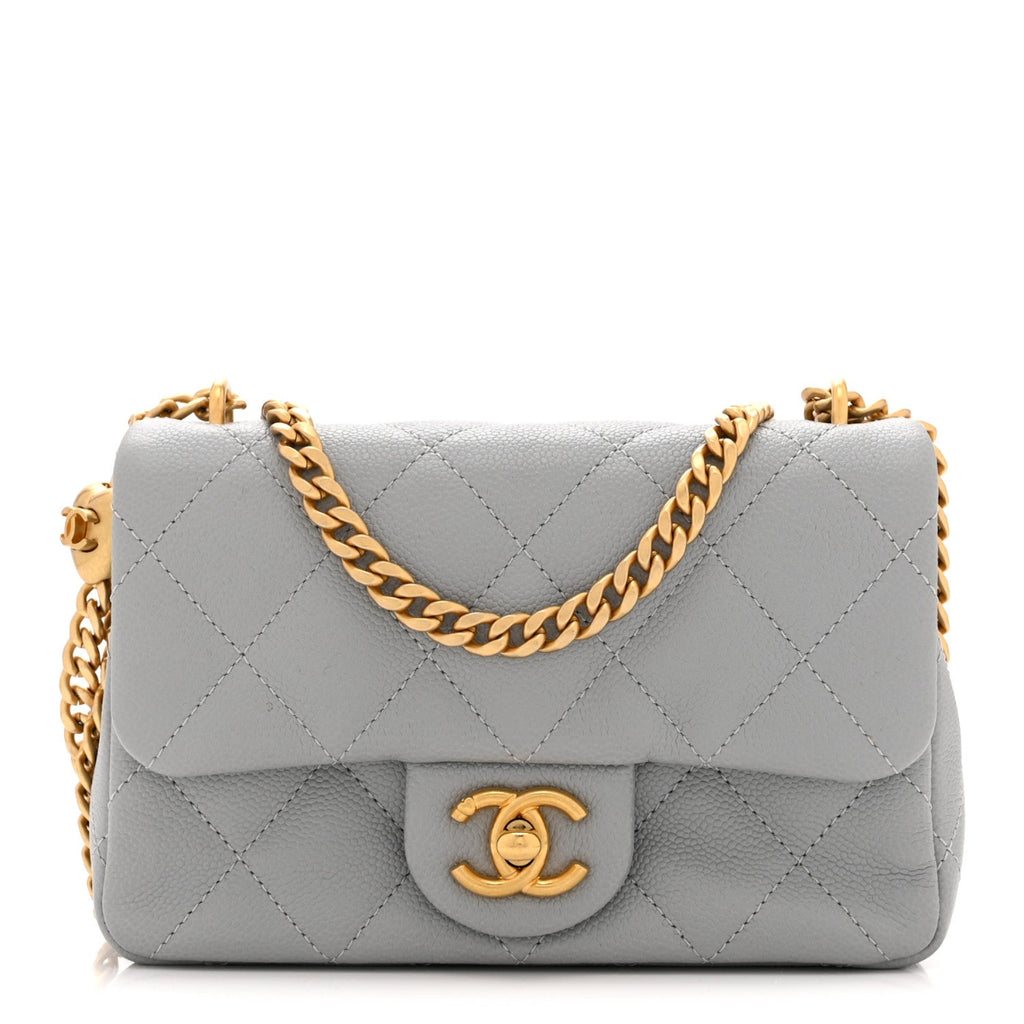 Caviar Quilted Mini Sweetheart Rectangular Flap Light Grey
