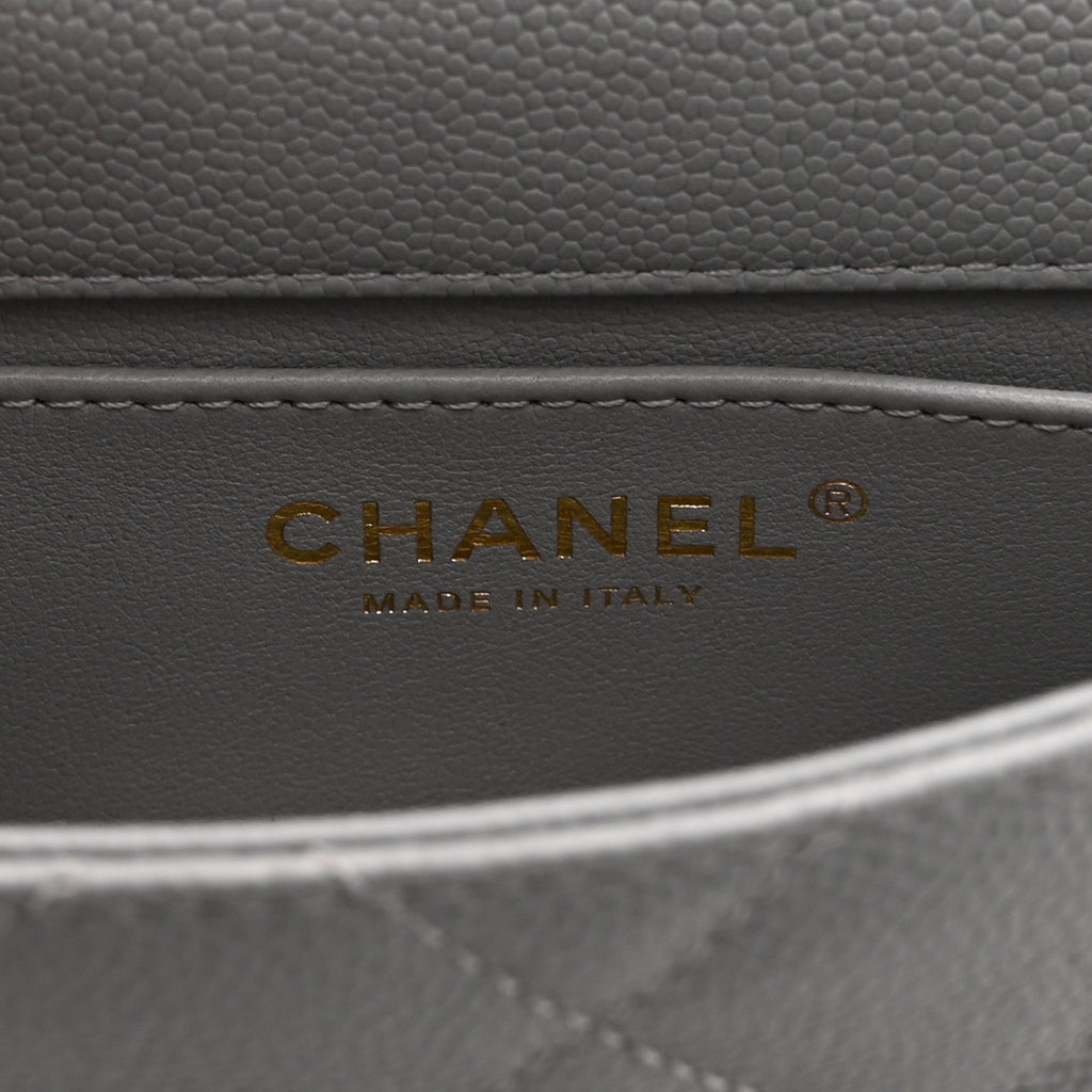 Caviar Quilted Mini Sweetheart Rectangular Flap Light Grey