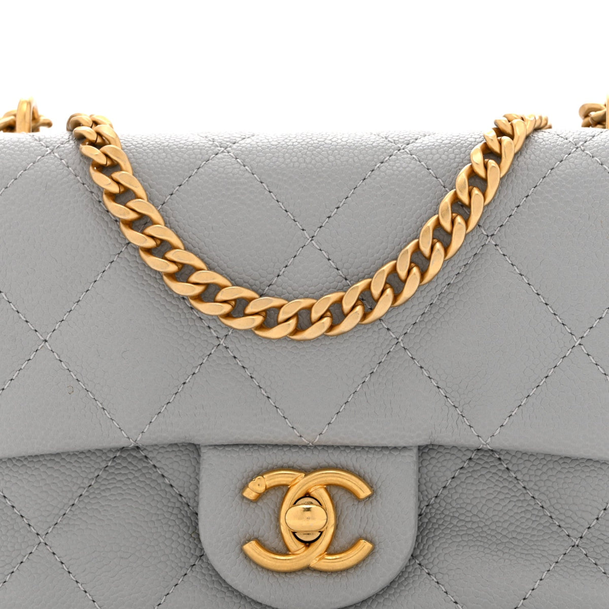Caviar Quilted Mini Sweetheart Rectangular Flap Light Grey