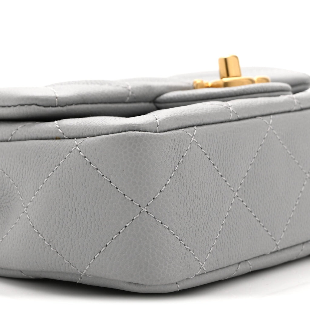 Caviar Quilted Mini Sweetheart Rectangular Flap Light Grey