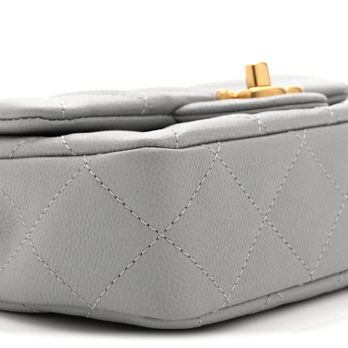 Caviar Quilted Mini Sweetheart Rectangular Flap Light Grey