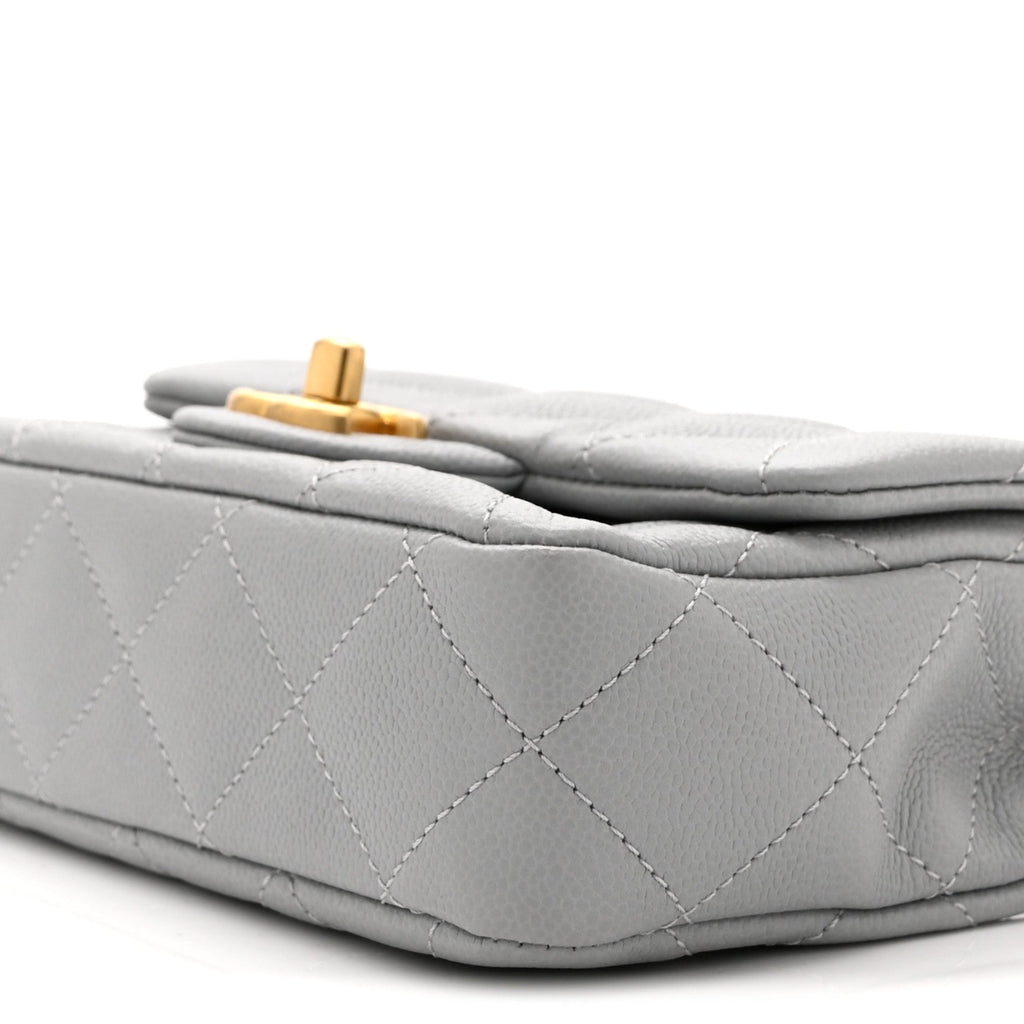 Caviar Quilted Mini Sweetheart Rectangular Flap Light Grey