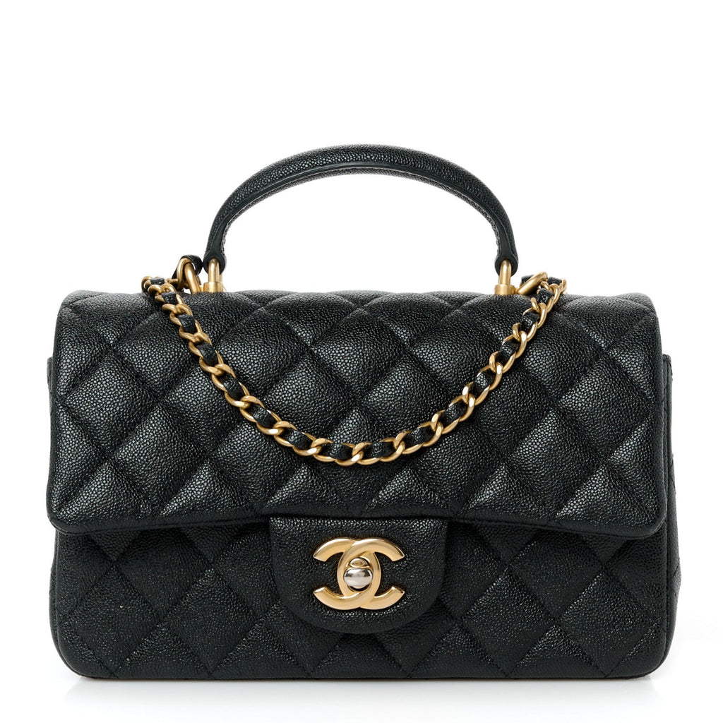 Caviar Quilted Mini Top Handle Rectangular Flap Black
