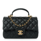 Caviar Quilted Mini Top Handle Rectangular Flap Black