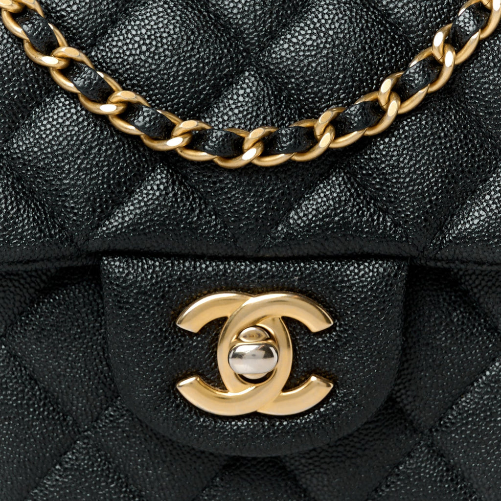 Caviar Quilted Mini Top Handle Rectangular Flap Black