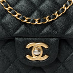 Caviar Quilted Mini Top Handle Rectangular Flap Black