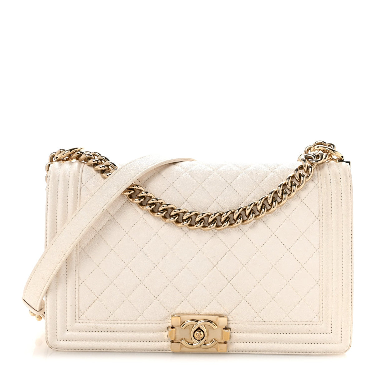 Caviar Quilted New Medium Boy Flap White