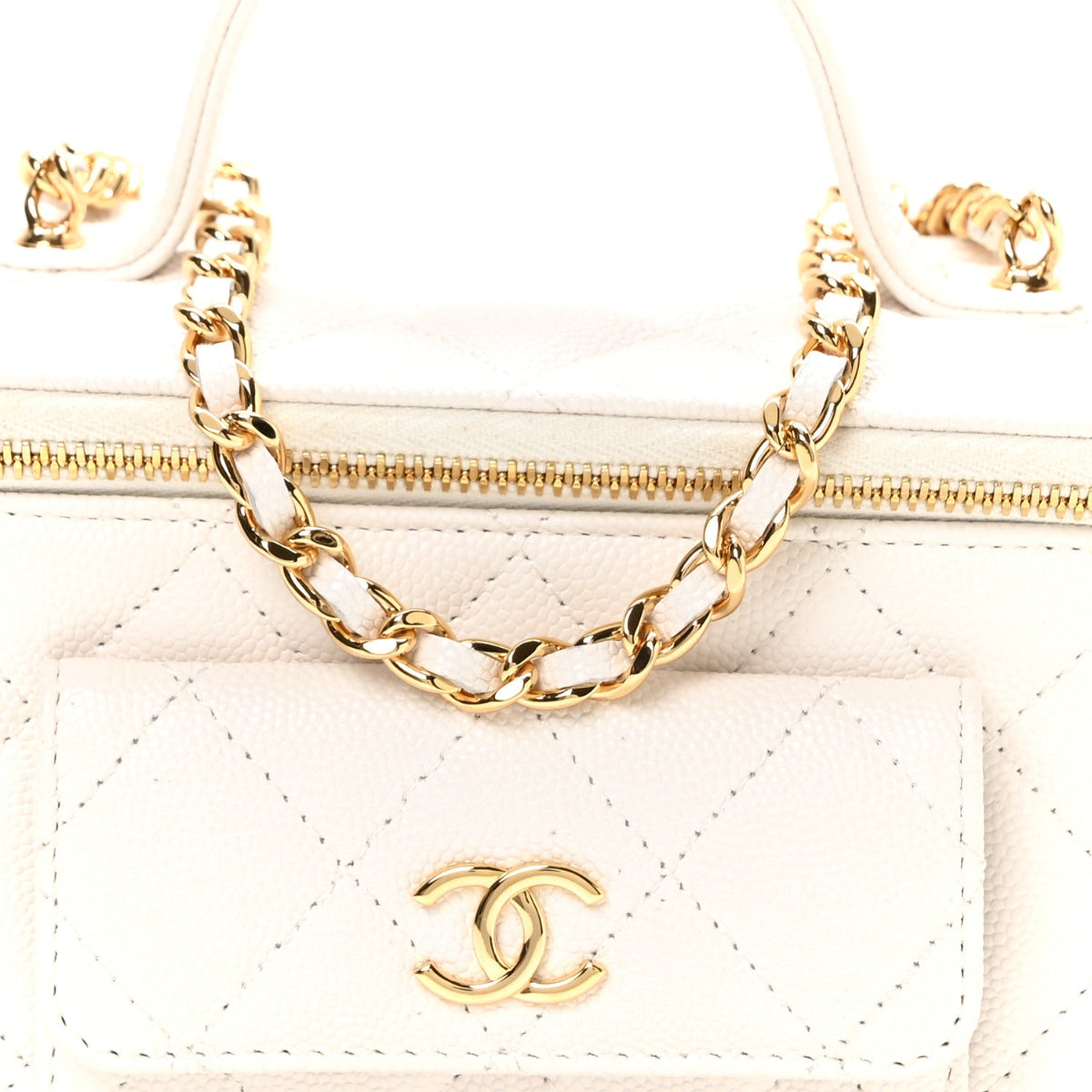 Caviar Quilted Polly Pocket East West Top Vanity With Chain White