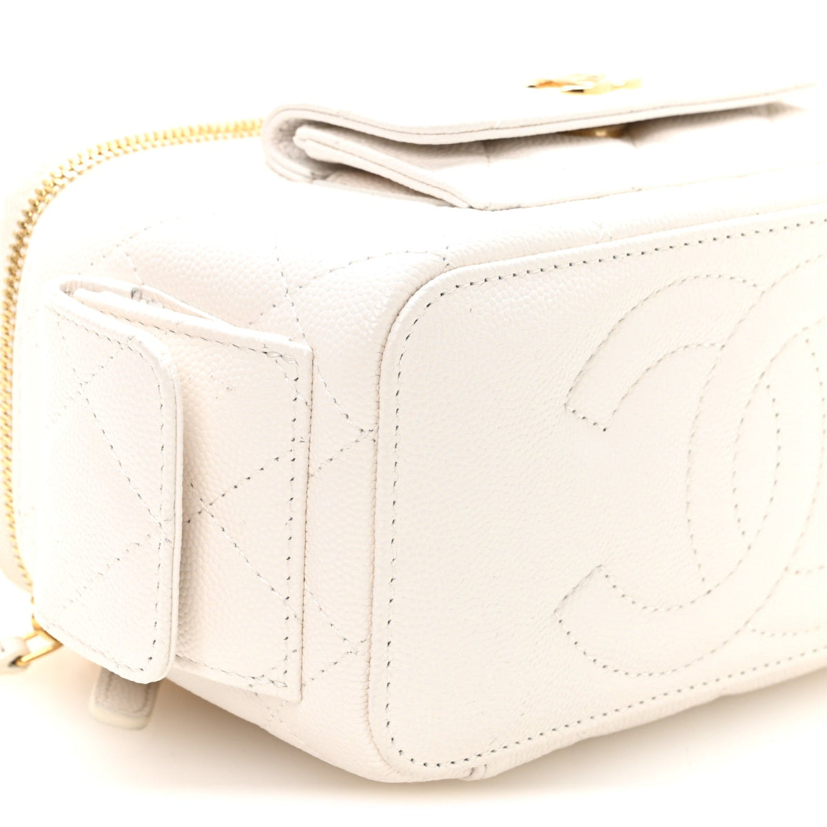 Caviar Quilted Polly Pocket East West Top Vanity With Chain White