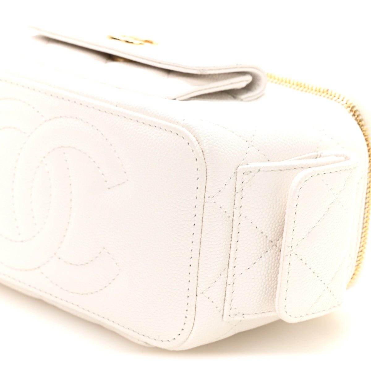 Caviar Quilted Polly Pocket East West Top Vanity With Chain White
