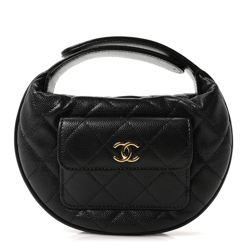 Caviar Quilted Polly Pocket Pouch Hobo Black