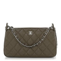 Caviar Quilted Purse With Chain Dark Khaki