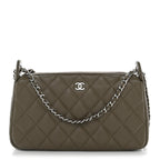 Caviar Quilted Purse With Chain Dark Khaki