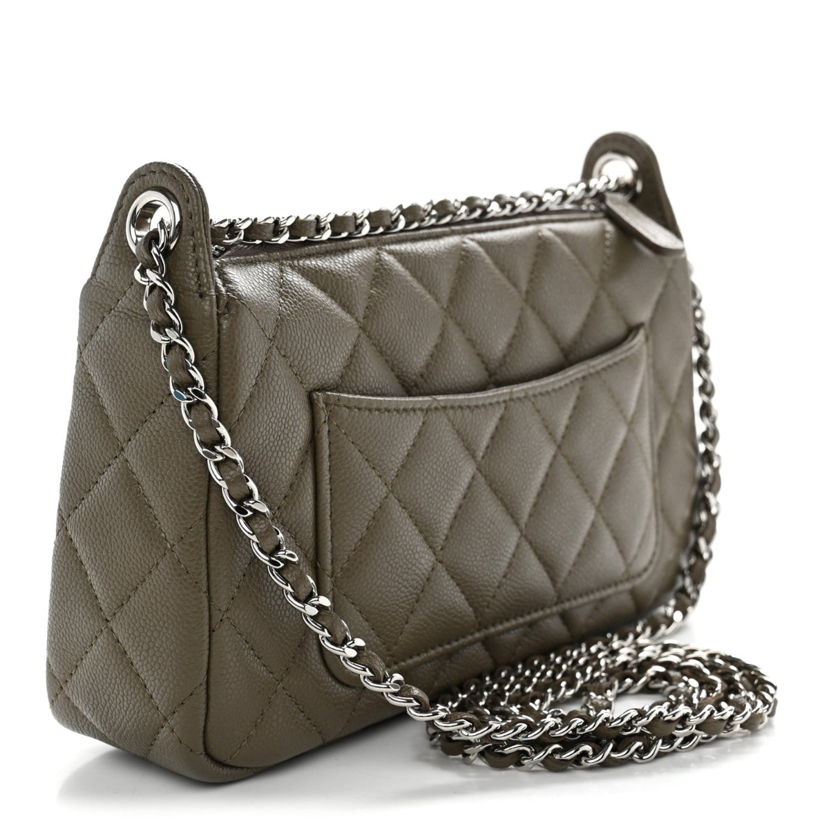 Caviar Quilted Purse With Chain Dark Khaki