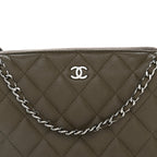 Caviar Quilted Purse With Chain Dark Khaki