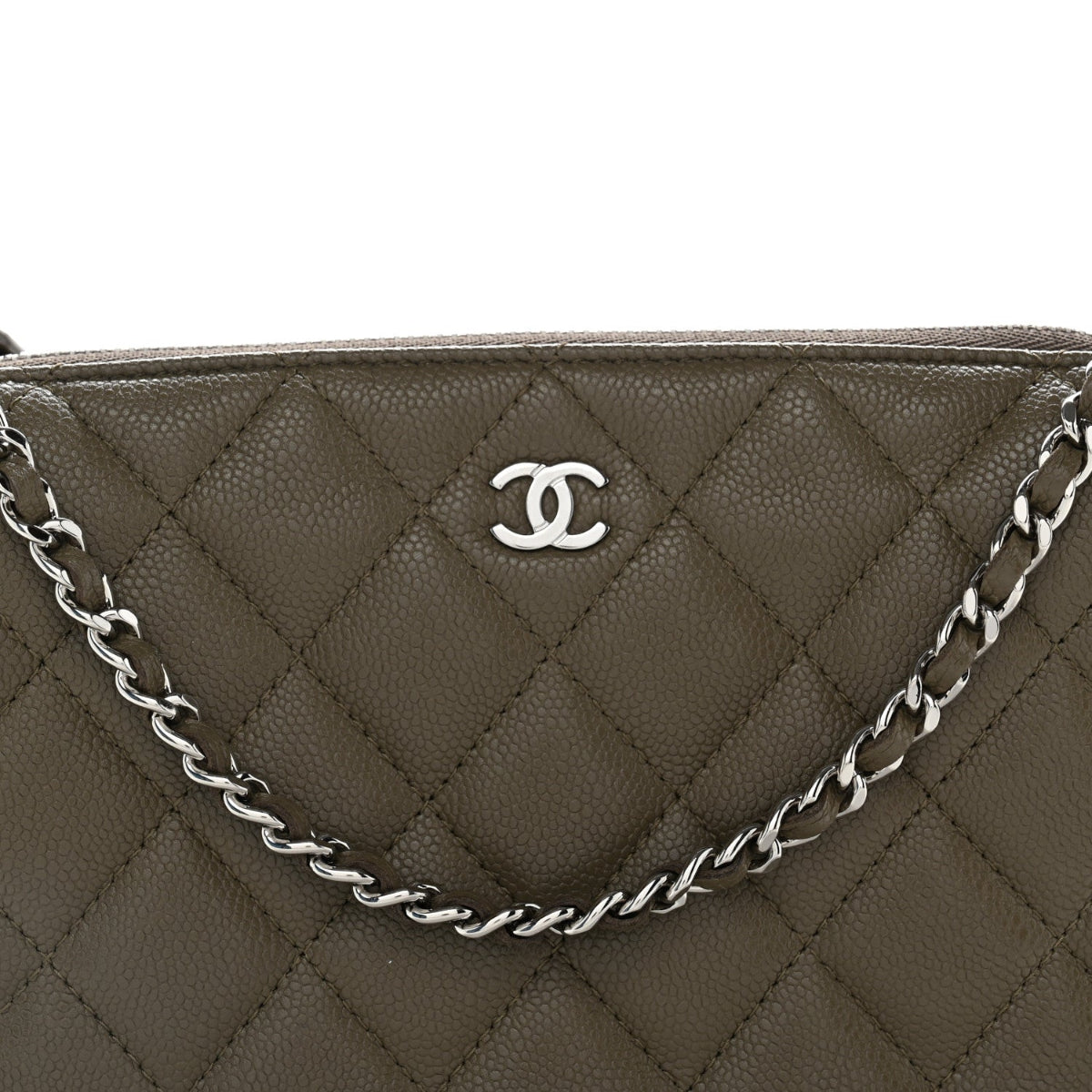 Caviar Quilted Purse With Chain Dark Khaki